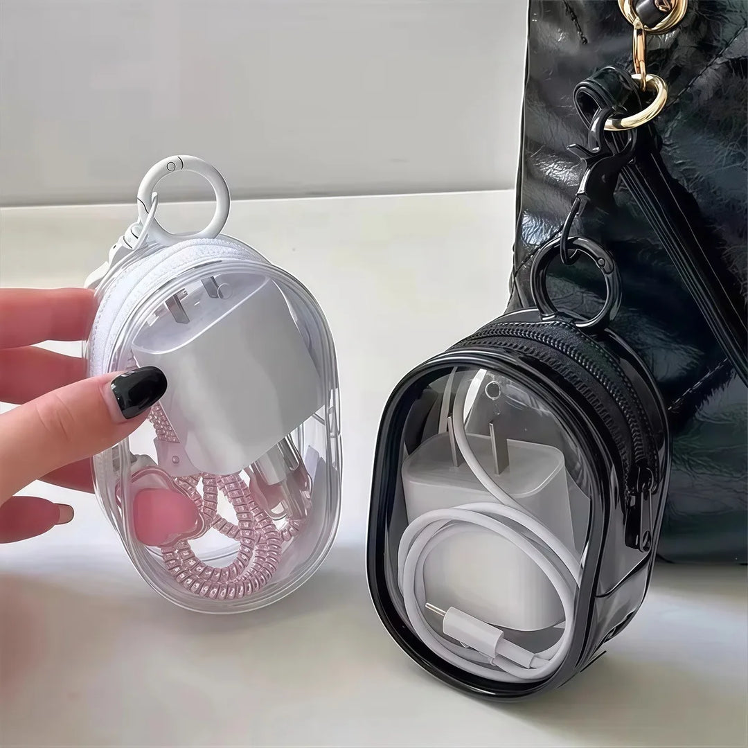 Multi Functional Storage Bag Transparent Data Cable Charger Storage Box Portable Zipper Dustproof Storage Box Small Doll Storage