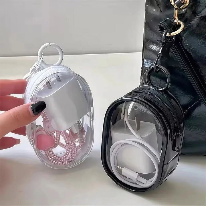Multi Functional Storage Bag Transparent Data Cable Charger Storage Box Portable Zipper Dustproof Storage Box Small Doll Storage