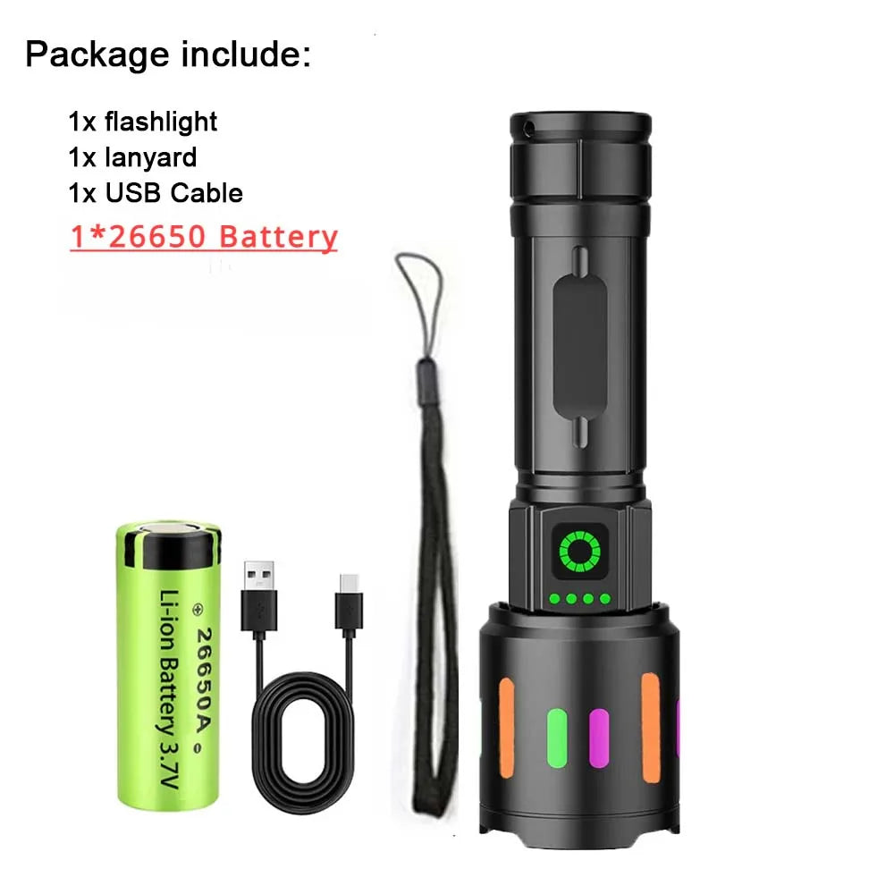 High-power Bright LED Flashlight USB Charging Telescopic Zoom Long-distance Lighting Tactical Lantern Camping Outdoor Torch
