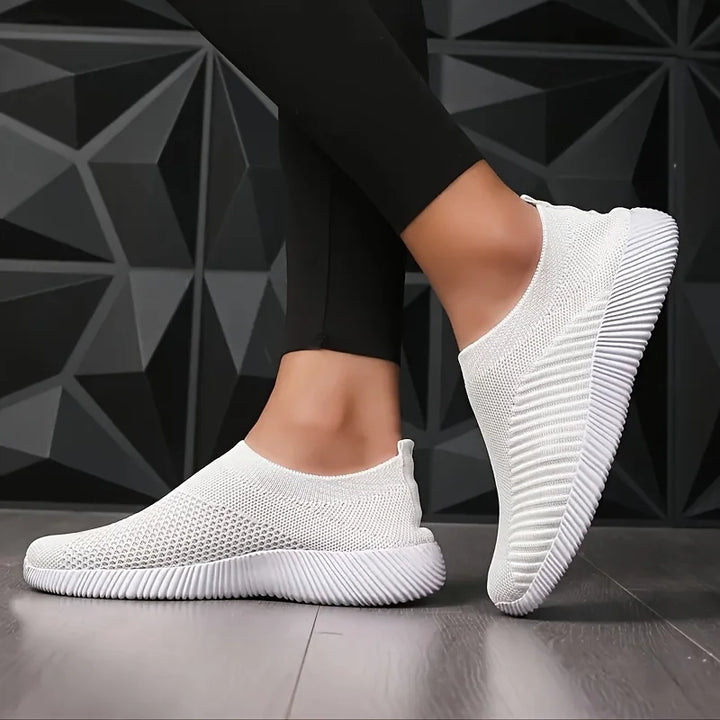 Women's Sneakers Breathable Solid Color Mesh Woven Outdoor Lightweight Low Top Walking Running Sports Socks Tennis Shoes