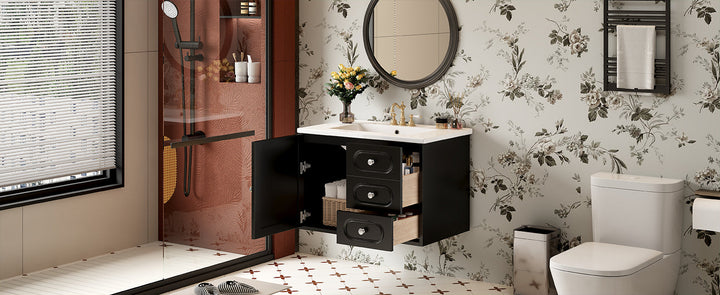 30' Bathroom Vanity with Ceramic Sink, Mid-Century Bathroom Vanity