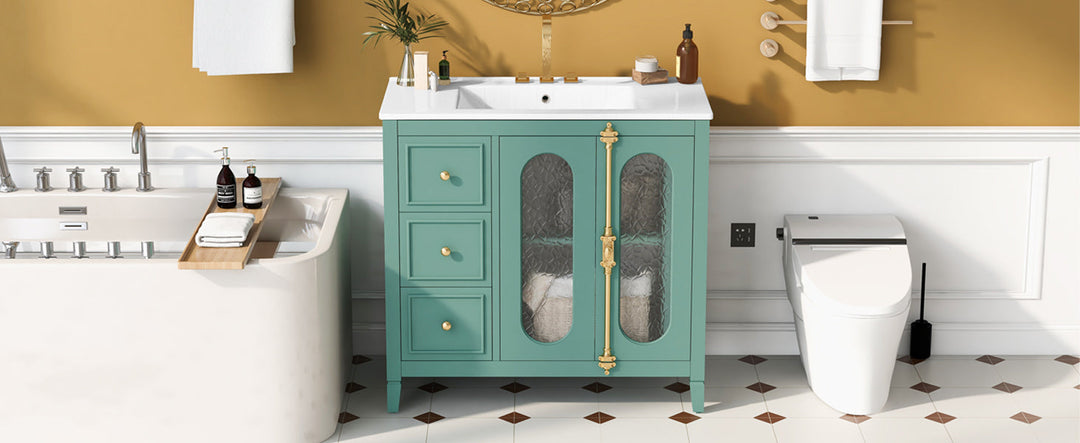 36-inch Bathroom Vanity with 2 Soft Close Doors, Solid Wood Frame