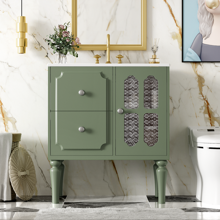 Retro Style 30'' Bathroom Vanity with Ceramic Sink Combo, Freestanding