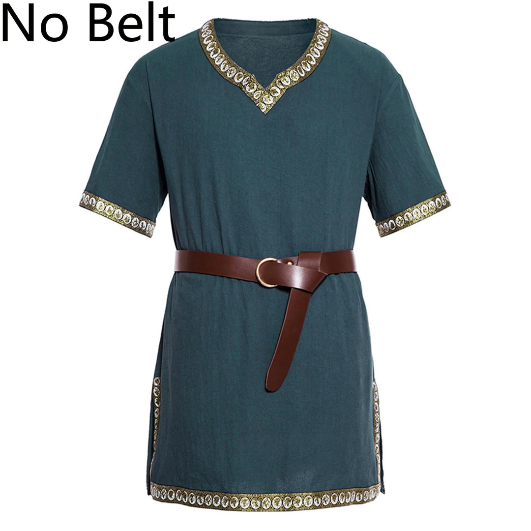 Warrior Men's Shirt Top Vintage Viking Men's Summer Short Sleeve Gothic Shirt Renaissance Pirate Costume Shirt Medieval Tunic