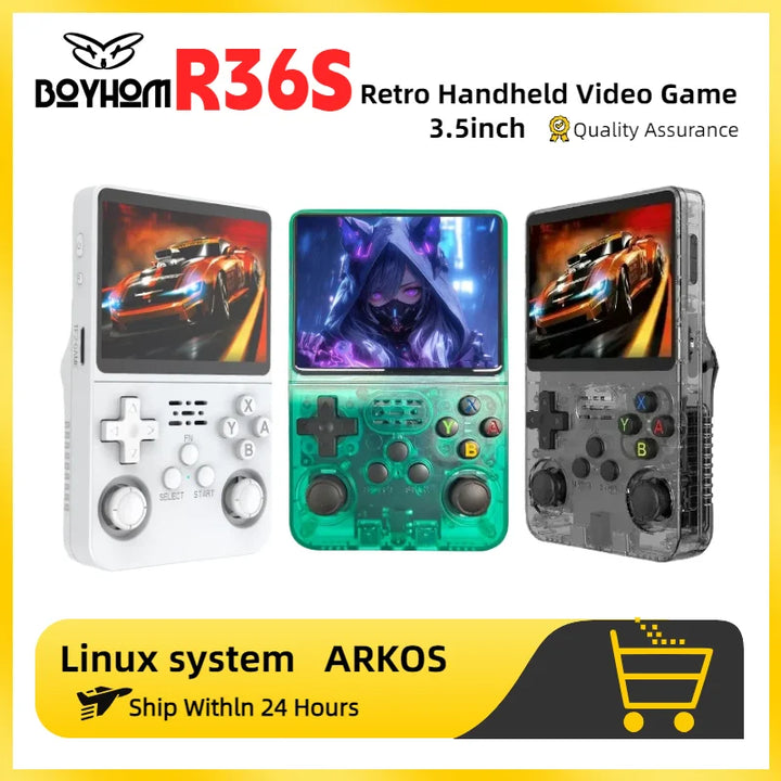 R36S Retro Handheld Video Game Console Linux System 3.5 Inch IPS Screen Portable Player 64GB GamesMultiple colors are available