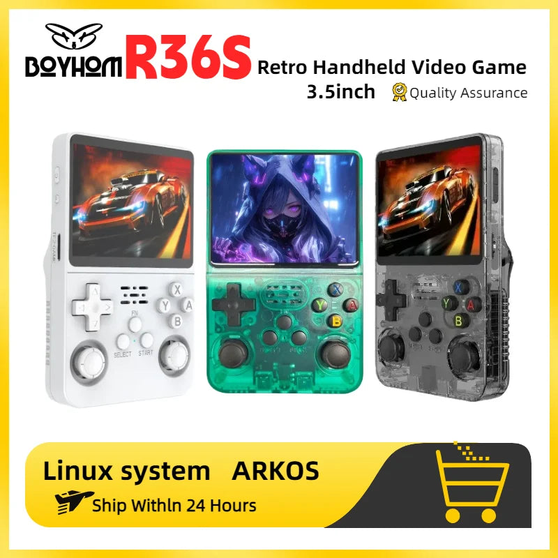 R36S Retro Handheld Video Game Console Linux System 3.5 Inch IPS Screen Portable Player 64GB GamesMultiple colors are available