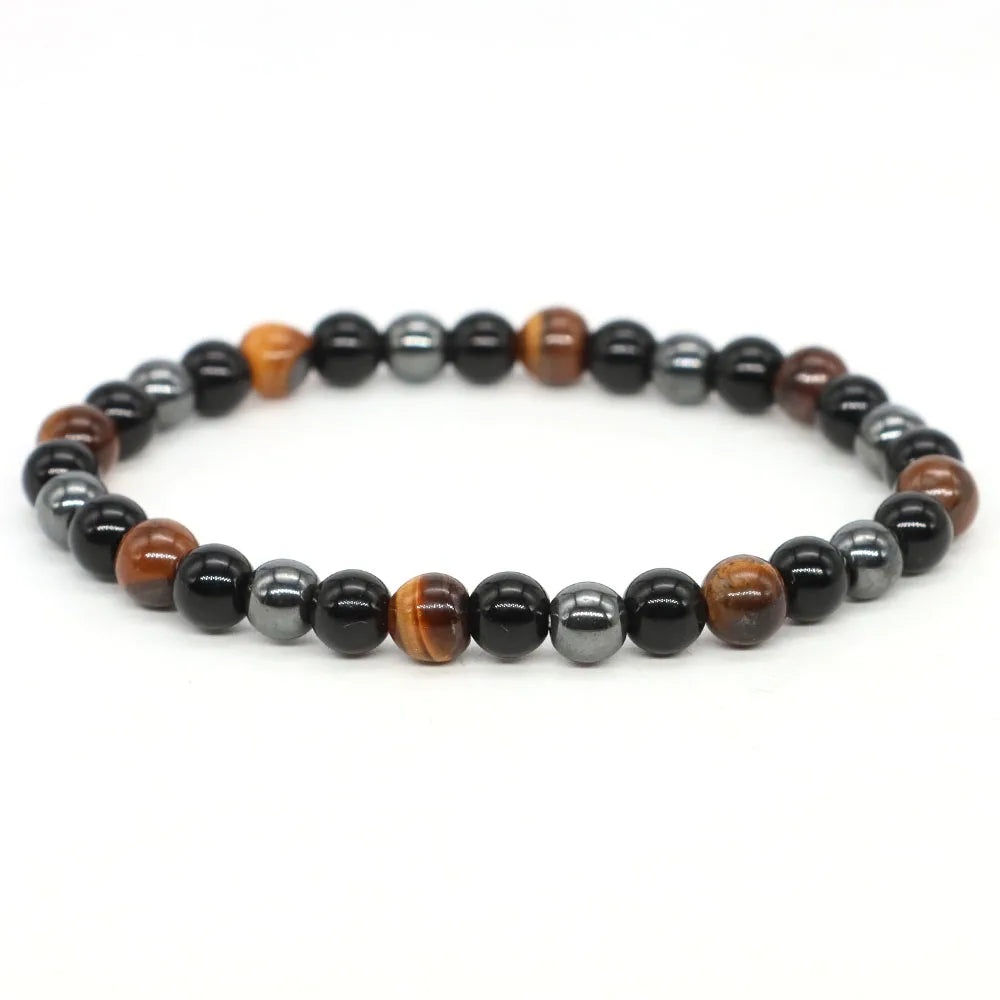 Triple Protection Bracelet Natural Hematite Obsidian Tiger Eye Stone Beads Bracelets Magnetic Health Weight Loss Women Jewelry