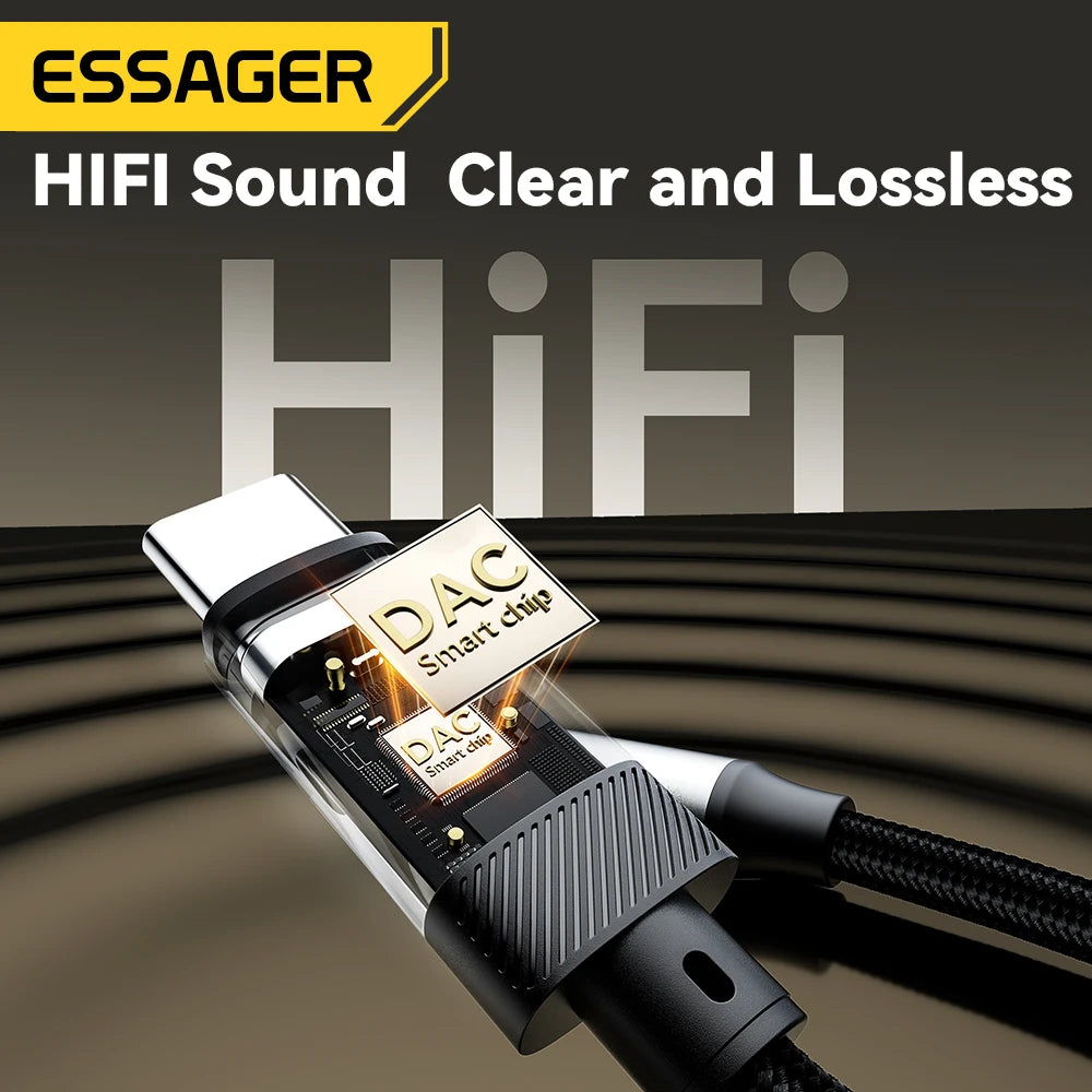 Essager Type C to 3.5mm Audio Adapter USB C Cable Headphones Adapter 3.5 Jack Audio cable For iphone 15 MacBook Samsung Oneplus