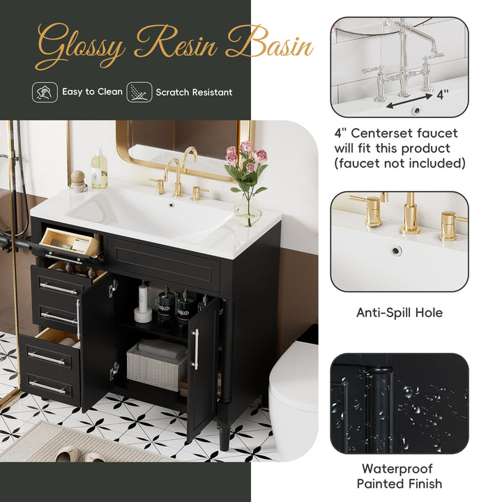 36'' Bathroom Vanity with Top Resin Sink, Freestanding Bathroom