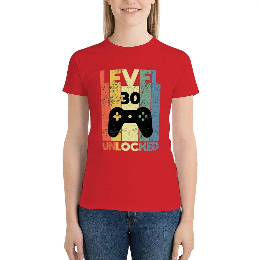 Level 30 Unlocked, Funny Video Gamer 30th Birthday gamer saying Gift T-Shirt korean fashion Female clothing tops for Women