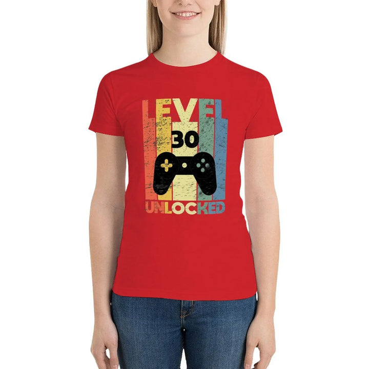 Level 30 Unlocked, Funny Video Gamer 30th Birthday gamer saying Gift T-Shirt korean fashion Female clothing tops for Women