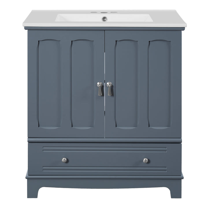 30' Bathroom Vanity with Ceramic Sink, Solid Wood Frame Bathroom Sink