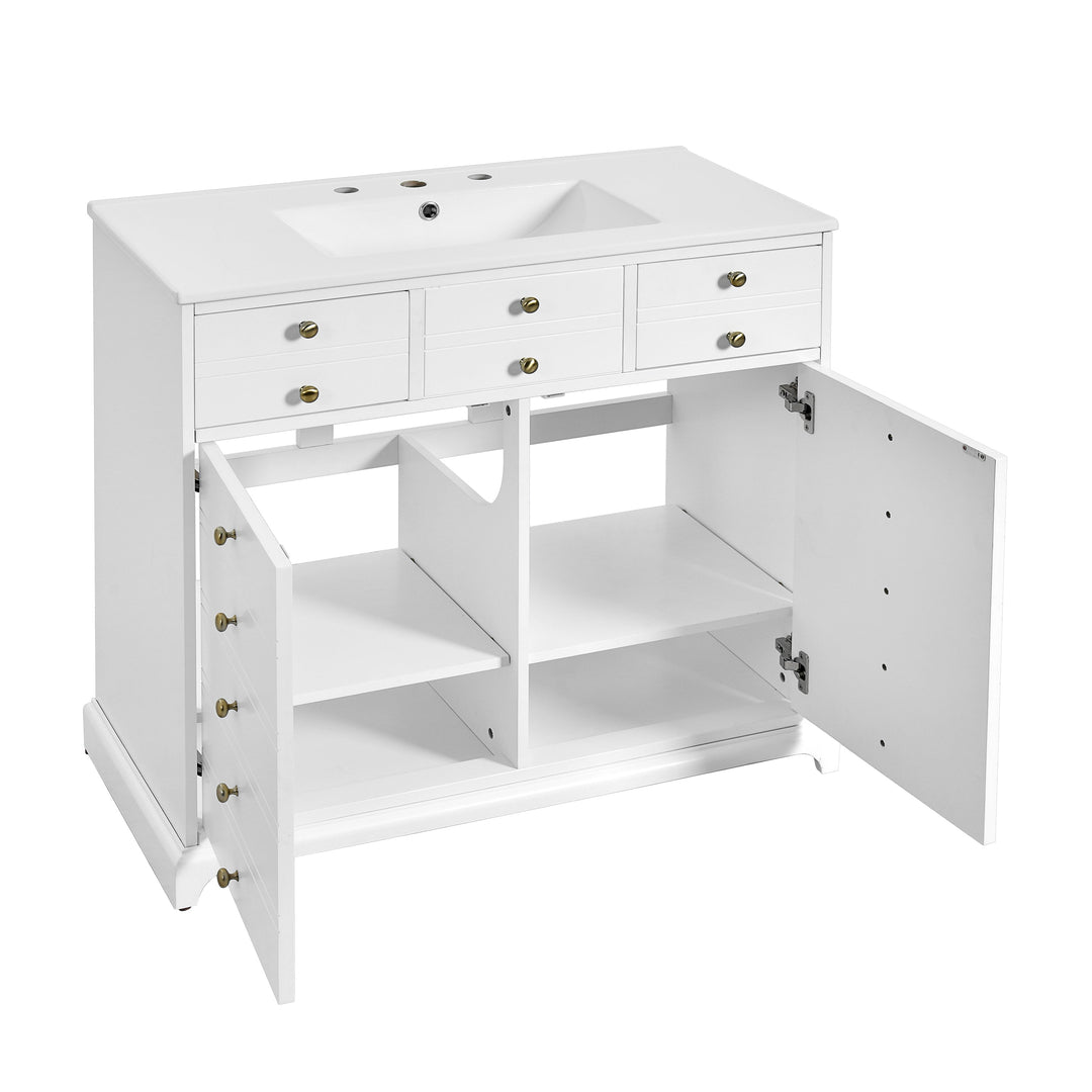 36'' Bathroom Vanity with Ceramic Sink Combo, Solid Wood Frame