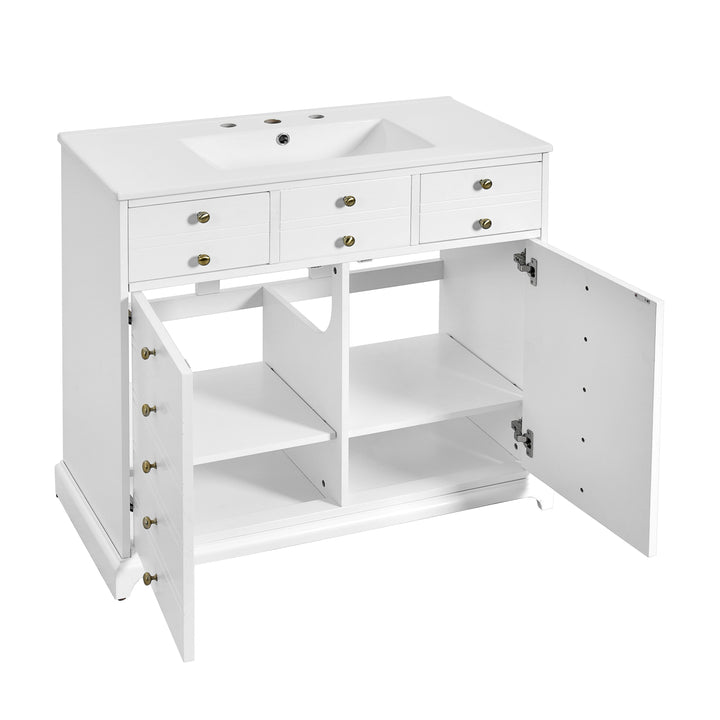 36'' Bathroom Vanity with Ceramic Sink Combo, Solid Wood Frame