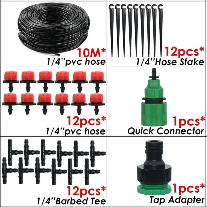 Micro Drip Irrigation System Portable 20M Automatic Watering with Adjustable Drippers Misting Watering Kits Garden Hose