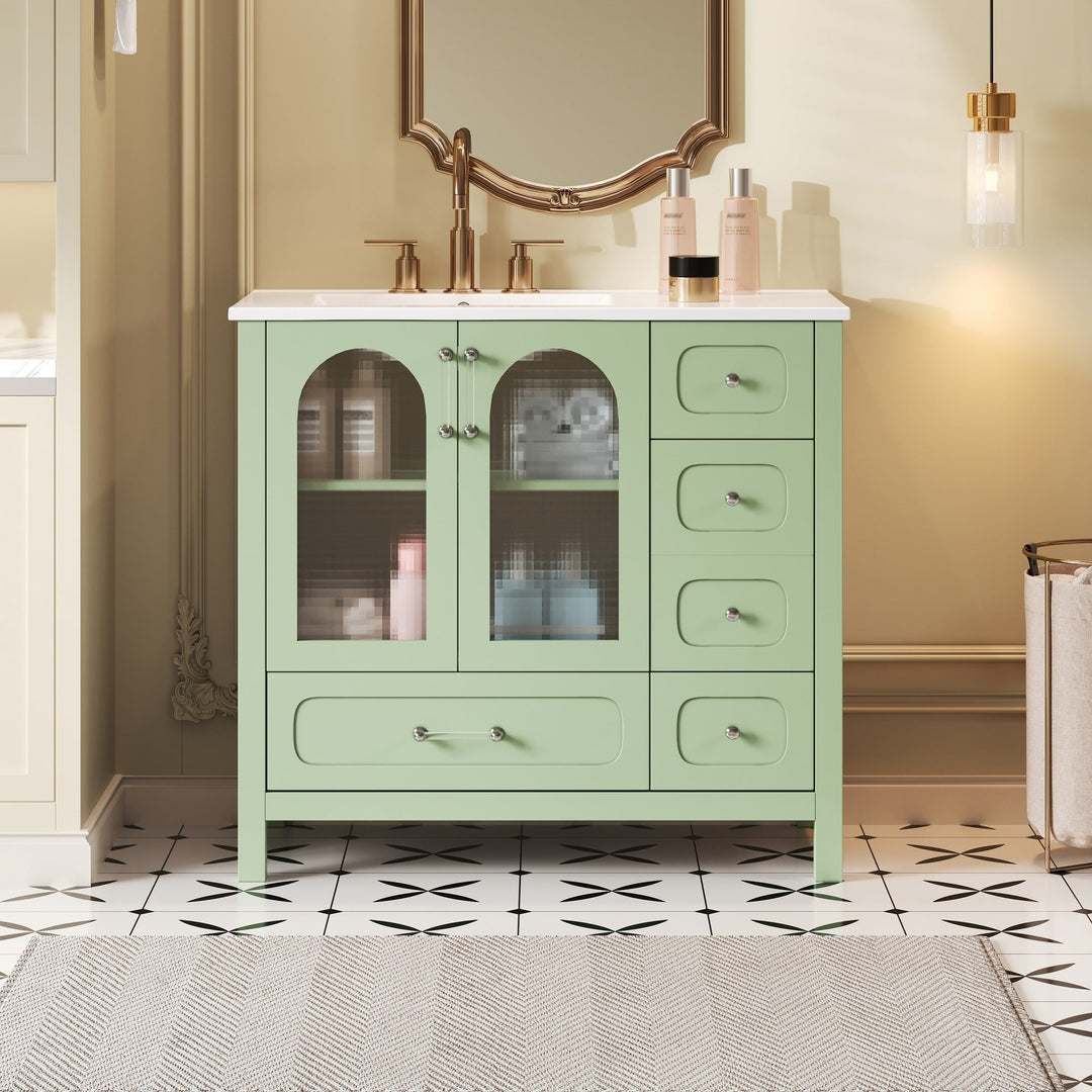 36' Bathroom Cabinet with Waffle Texture Doors, Bathroom Vanity with