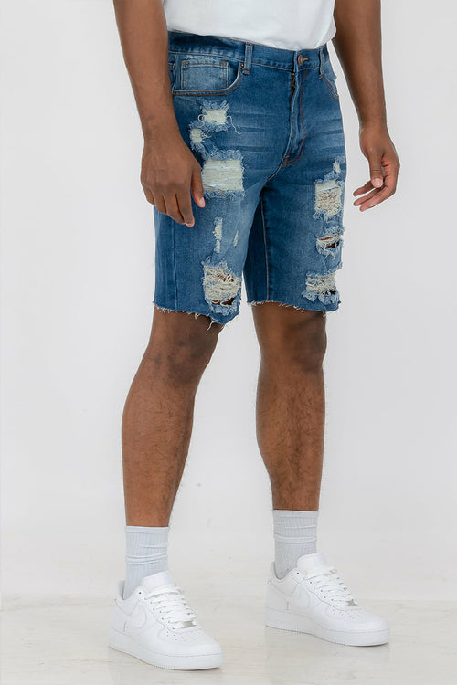 Washed Distressed Denim Shorts