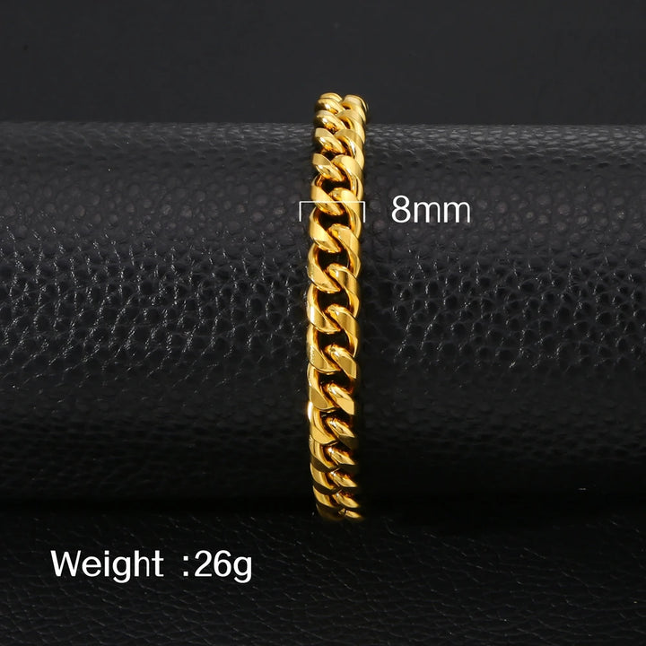 HONGTONG Basic Curb Chain Bracelet for Men Stainless Steel Cuban Gold Color Link Chain Wristband Classic Punk Heavy Male Jewelry