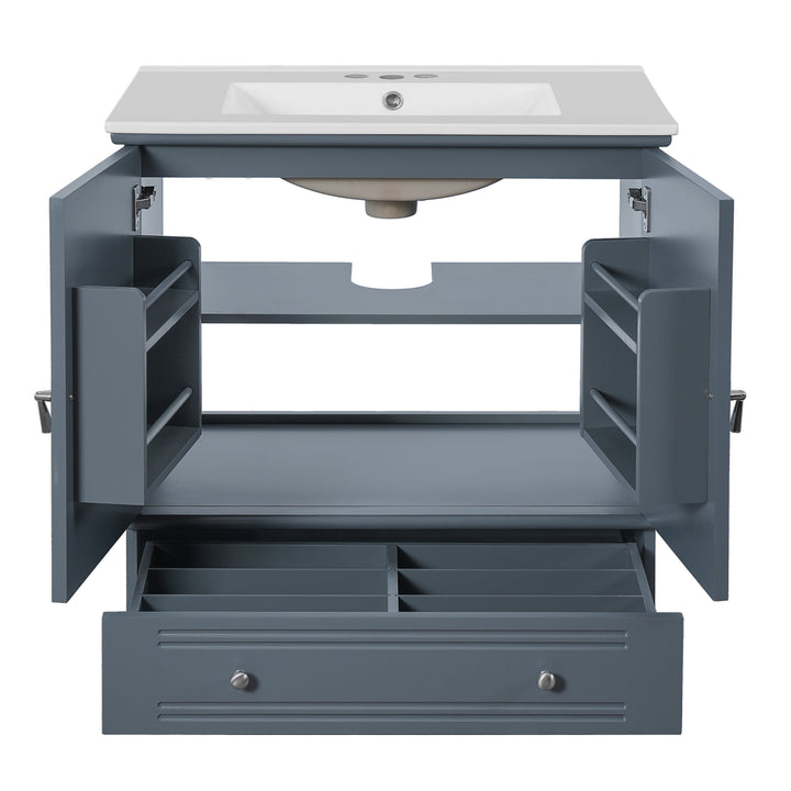 30' Bathroom Vanity with Ceramic Sink, Solid Wood Frame Bathroom Sink