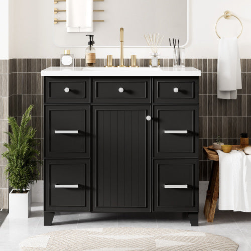 36  Bathroom Vanity Cabinet With Sink Top Combo Set , Black ,Single