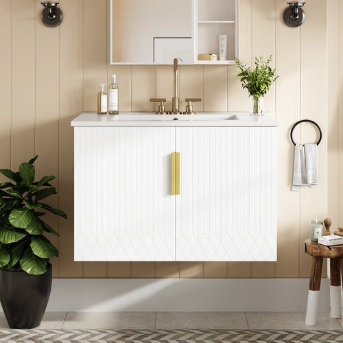 30' Vintage Bathroom Vanity with Ceramic Sink, with 3 Holes Single