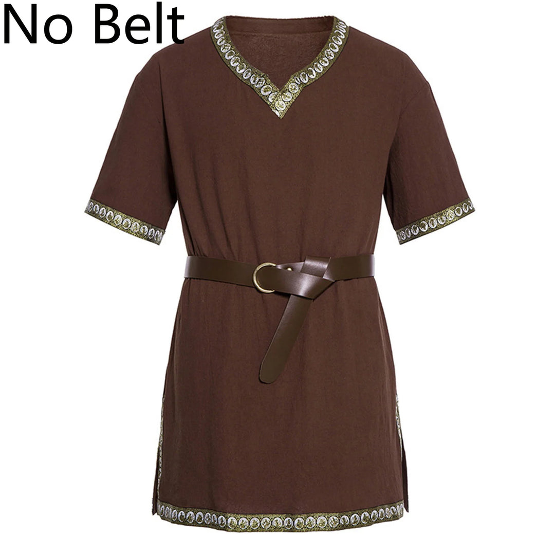 Warrior Men's Shirt Top Vintage Viking Men's Summer Short Sleeve Gothic Shirt Renaissance Pirate Costume Shirt Medieval Tunic