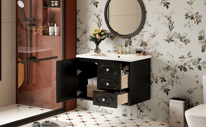 30' Bathroom Vanity with Ceramic Sink, Mid-Century Bathroom Vanity