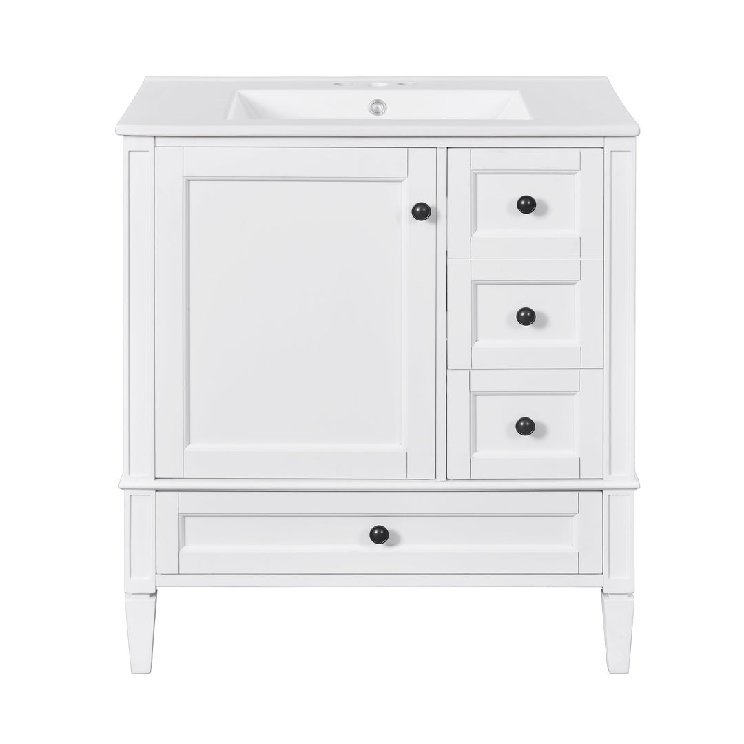 30 Inch Bathroom Vanity with Ceramic Sink, White Bathroom with 3