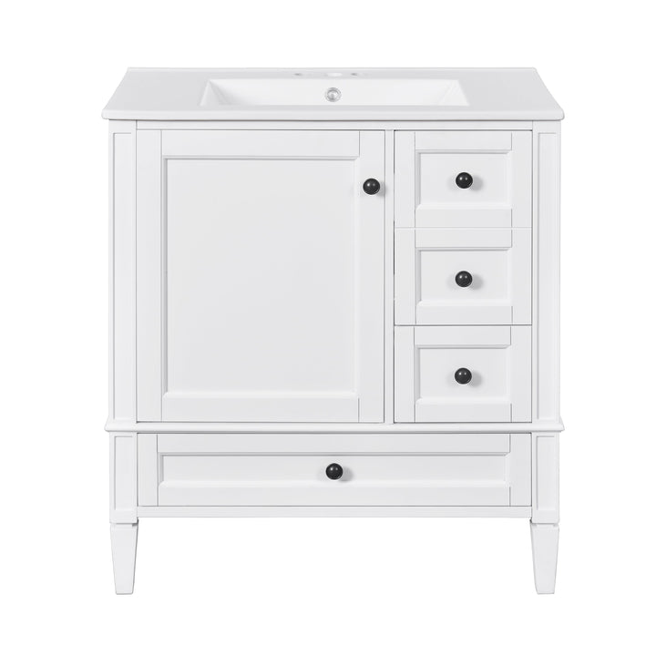 30 Inch Bathroom Vanity with Ceramic Sink, White Bathroom with 3