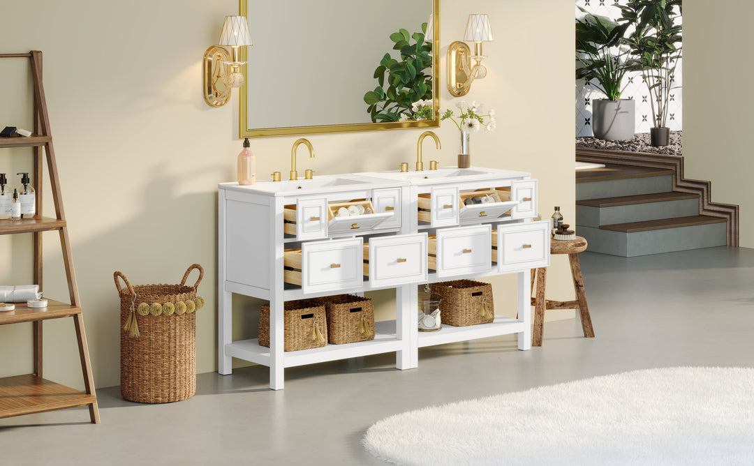 60'' Bathroom Vanity Set with Ceramic Sink (Separate), Free Standing