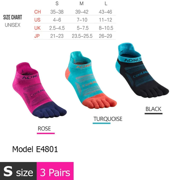 AONIJIE Sports Run Low Cut Athletic Five Toe Socks Quarter Toesocks For Running Marathon Race Trail