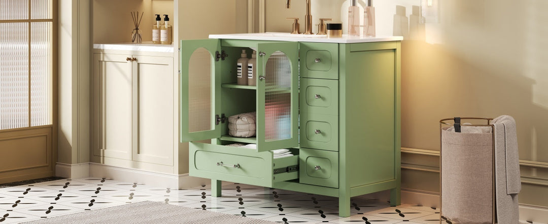36' Bathroom Cabinet with Waffle Texture Doors, Bathroom Vanity with
