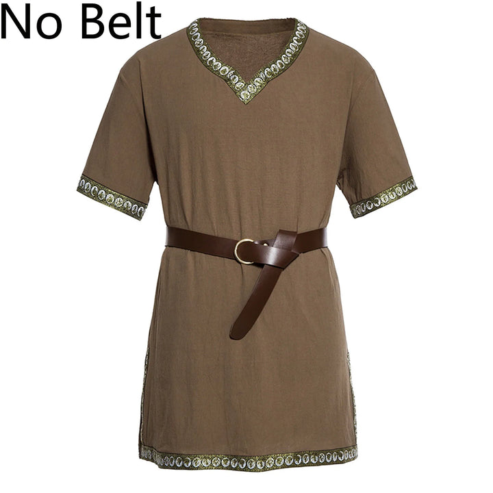 Warrior Men's Shirt Top Vintage Viking Men's Summer Short Sleeve Gothic Shirt Renaissance Pirate Costume Shirt Medieval Tunic