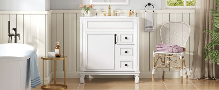 30' Bathroom Vanity with Ceramic Sink, Small Bathroom Sink Cabinet,