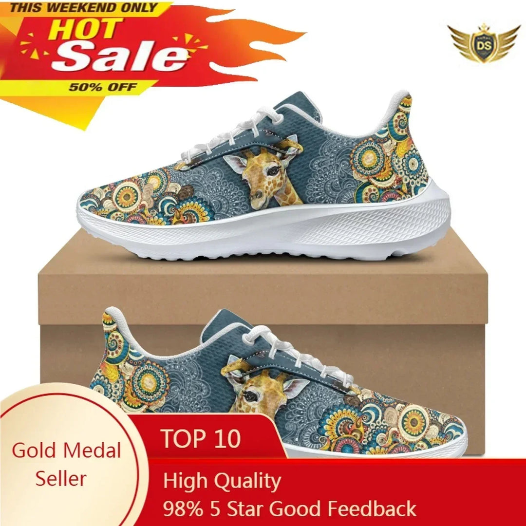 New Summer Casual Shoes For Women Fashion Hot Giraffe Pattern Print Lace Up Sneakers Vulcanized Wear-Resistant Running Shoes