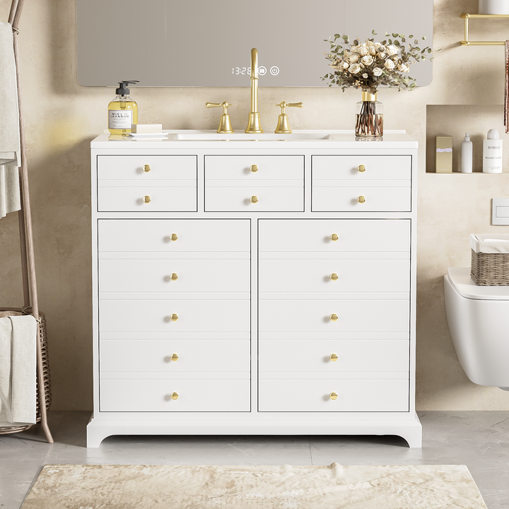 36'' Bathroom Vanity with Ceramic Sink Combo, Solid Wood Frame