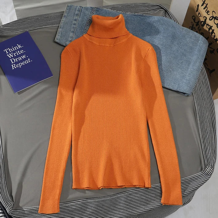 2025 Women Turtleneck Sweater Knitted Soft Pullovers Cashmere Jumpers Basic Solid Soft Sweaters Women Autumn Winter Casual Top