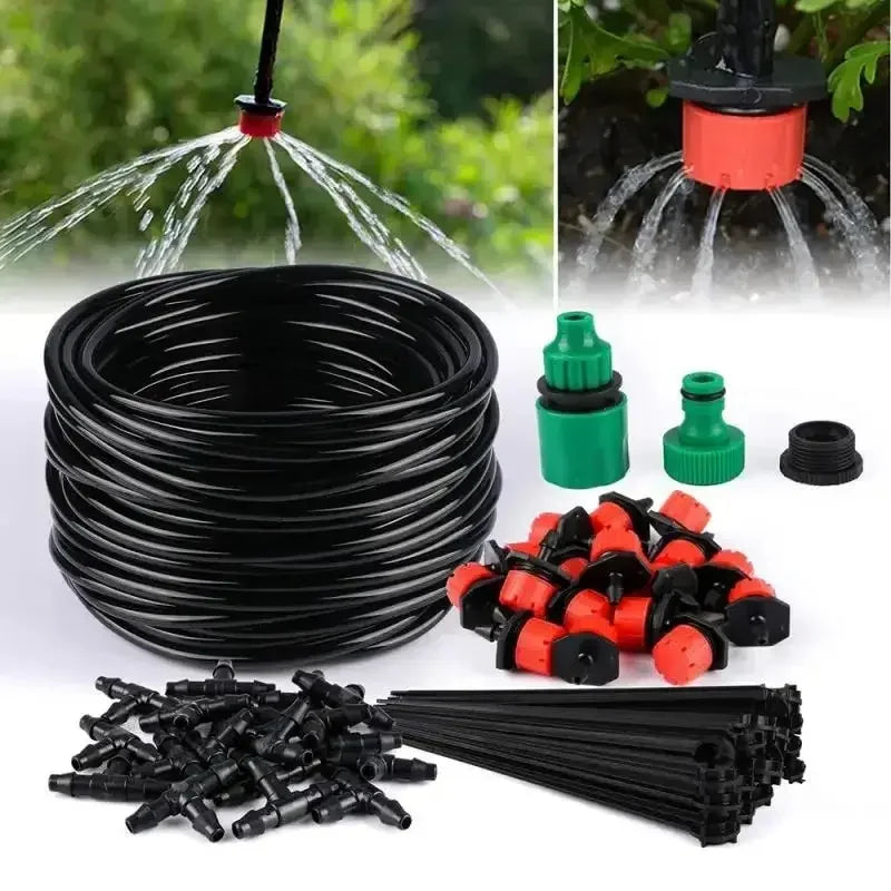 Micro Drip Irrigation System Portable 20M Automatic Watering with Adjustable Drippers Misting Watering Kits Garden Hose
