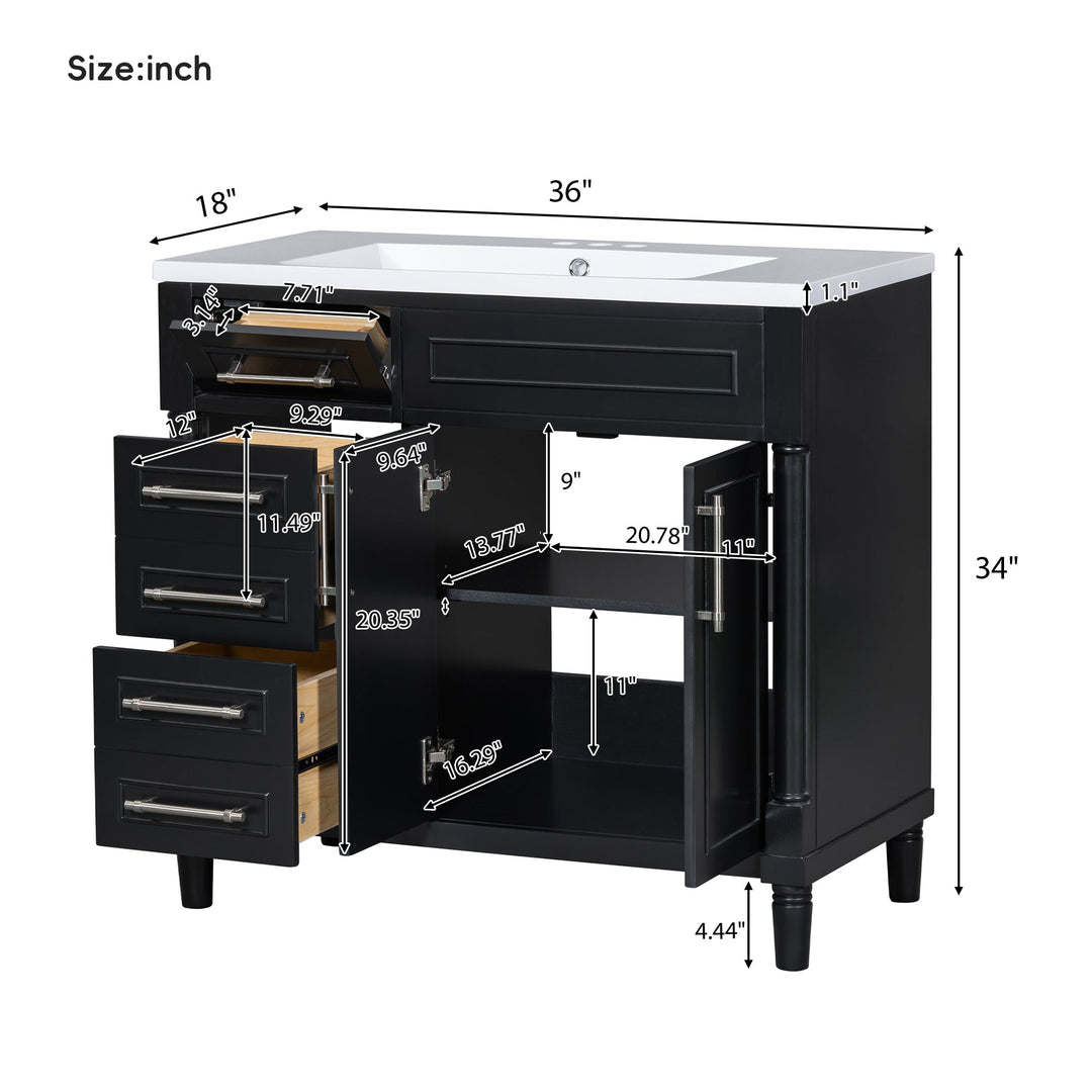 36'' Bathroom Vanity with Top Resin Sink, Freestanding Bathroom
