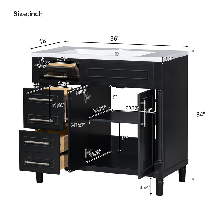 36'' Bathroom Vanity with Top Resin Sink, Freestanding Bathroom