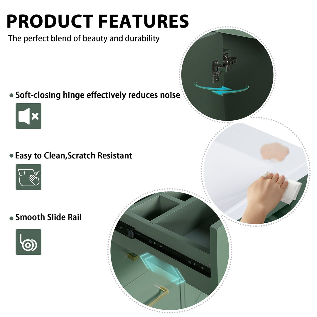 30'' Bathroom Vanity with Ceramic Sink Combo, Solid Wood Frame