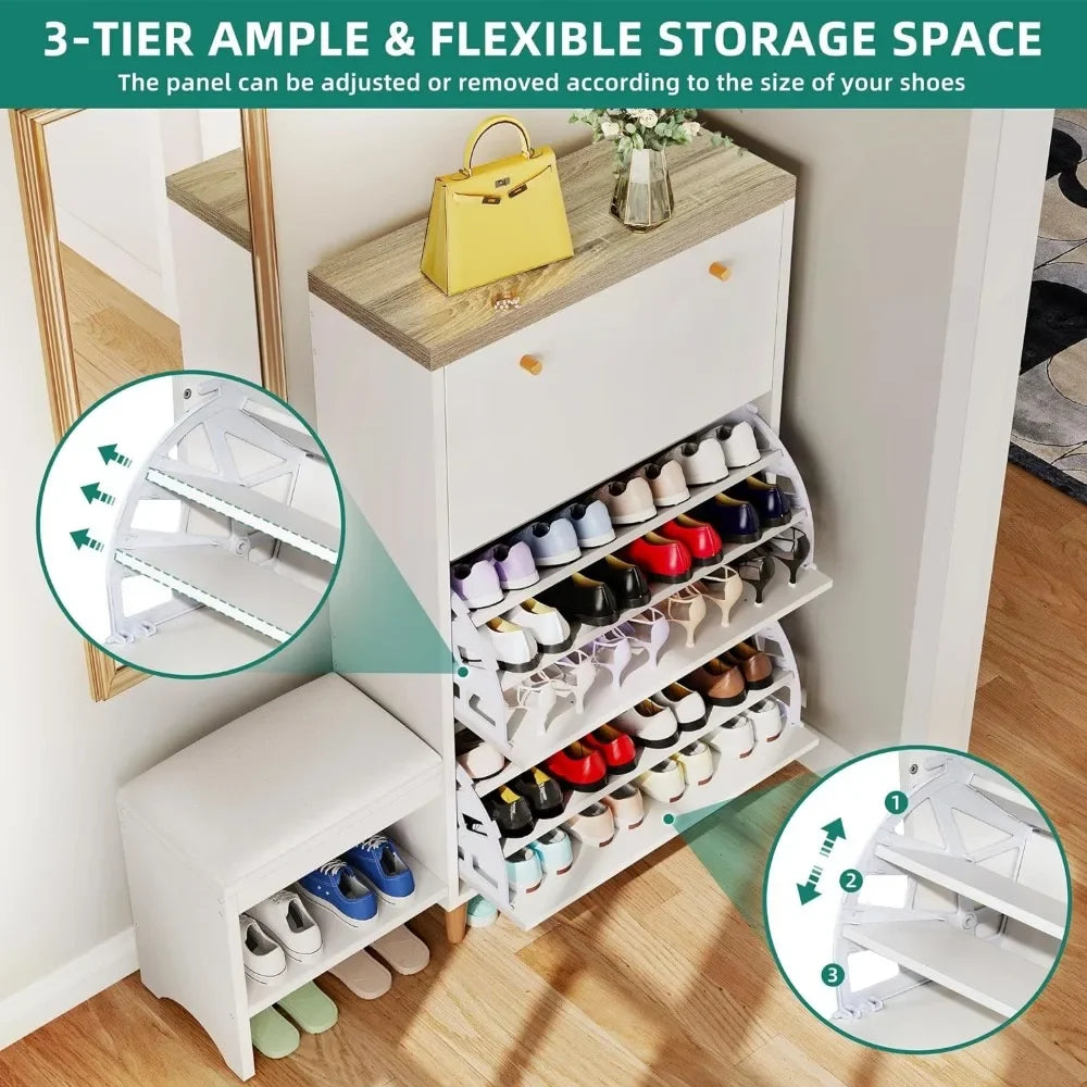 Shoe Cabinet with 3 Flip Drawers, Modern Shoe Storage Cabinet w/ Bench for Entryway, Freestanding Hidden Rack Storage Organizer