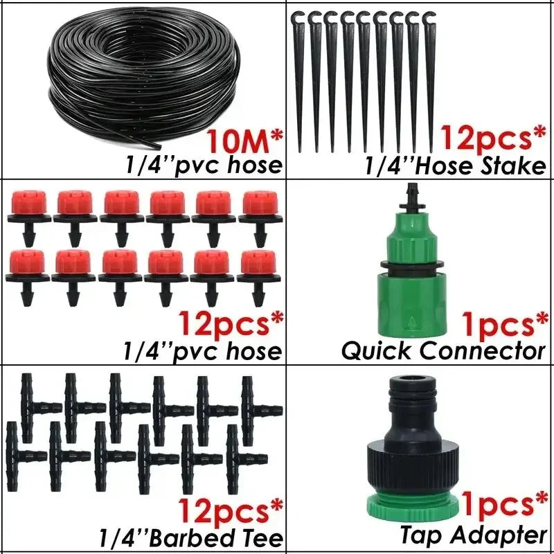 Micro Drip Irrigation System Portable 20M Automatic Watering with Adjustable Drippers Misting Watering Kits Garden Hose