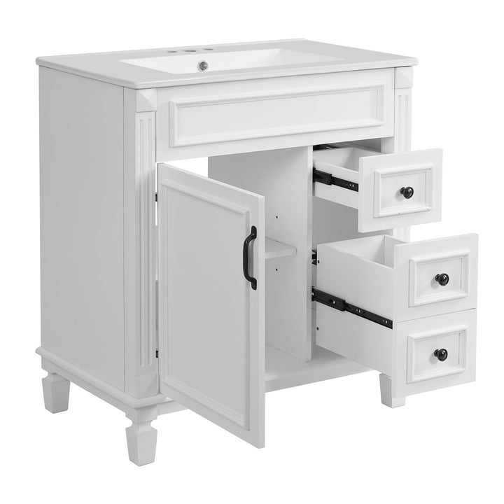 30' Bathroom Vanity with Ceramic Sink, Small Bathroom Sink Cabinet,