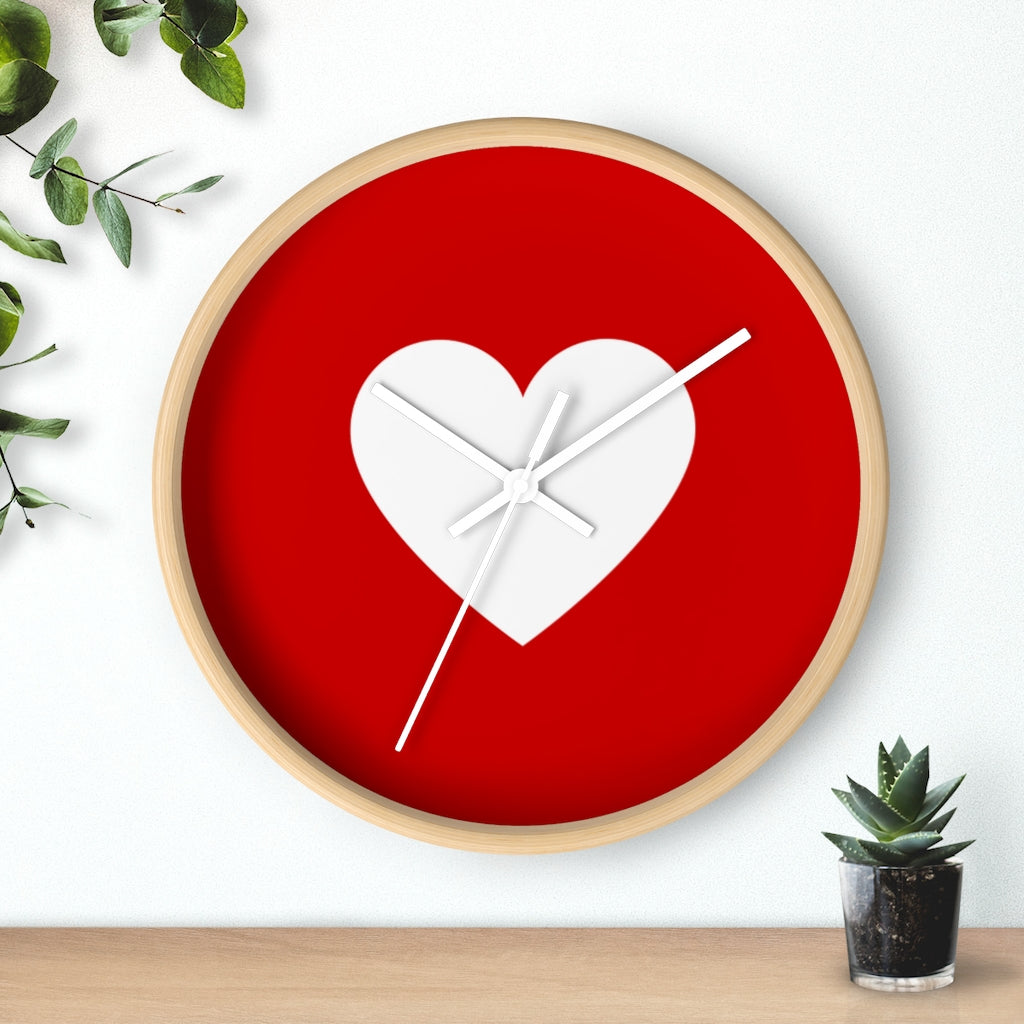 Wall Clock, Red And White Heart Print