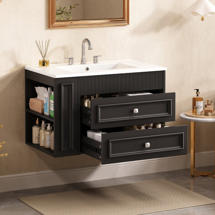 30'' Wall Mounted Bathroom Vanity, Floating Bathroom Storage Cabinet