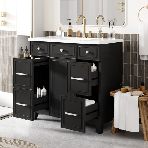 36  Bathroom Vanity Cabinet With Sink Top Combo Set , Black ,Single