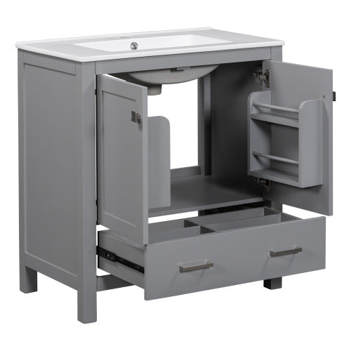 30  Gray Bathroom Vanity With Single Sink, Combo Cabinet Undermount
