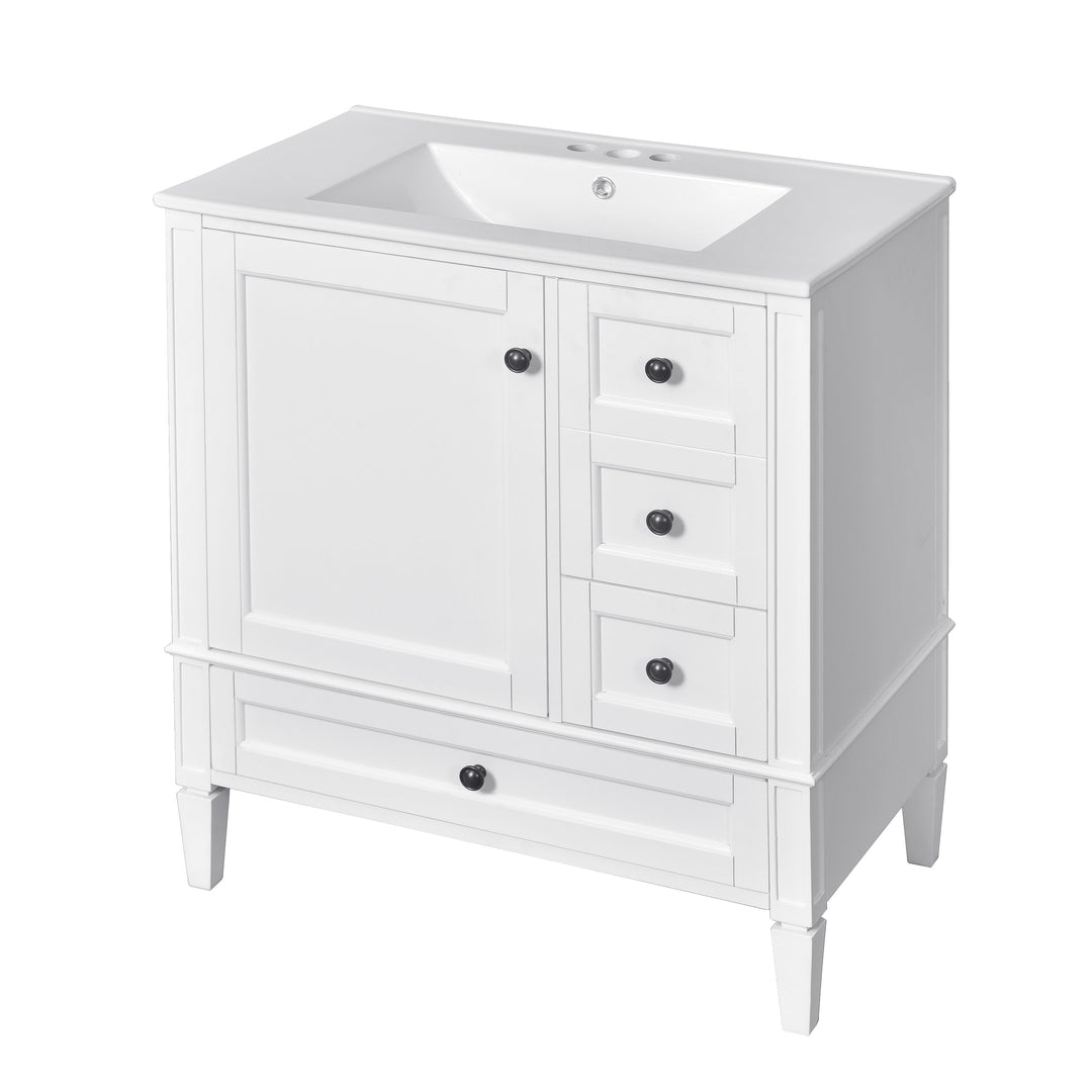 30 Inch Bathroom Vanity with Ceramic Sink, White Bathroom with 3