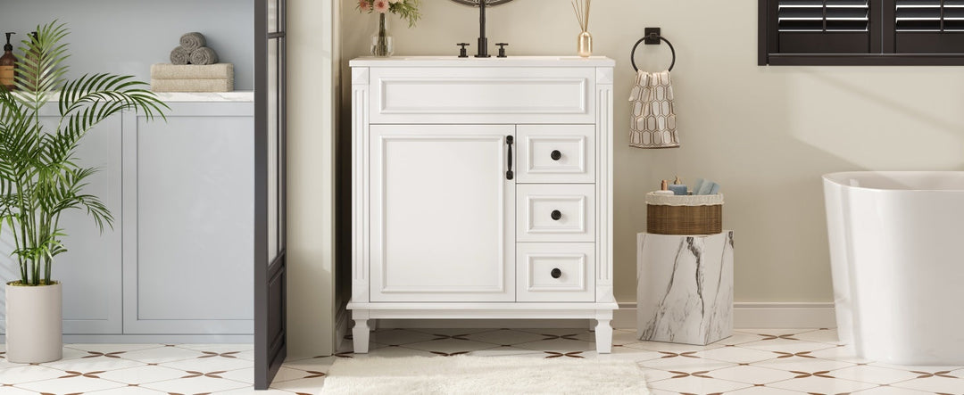 30' Bathroom Vanity with Ceramic Sink, Small Bathroom Sink Cabinet,